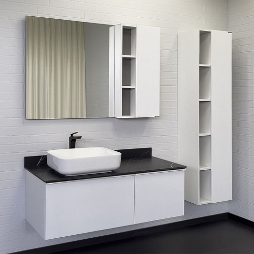 Comforty Тумба с раковиной Милан 120 T-Y9378 с черной столешницей подвесная белая