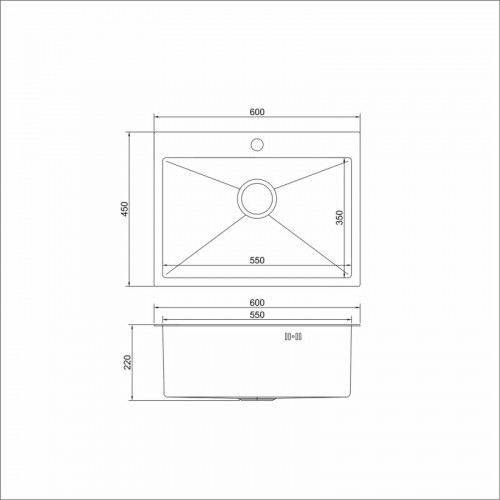Мойка MIXLINE настольный монтаж 60х45 (3,0) вып 3 1/2, 22см с сифоном черный графит PRO (547236)