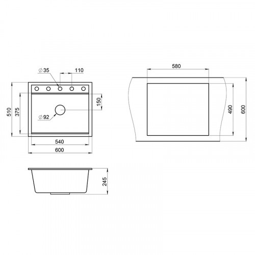 Кухонная мойка Granula Kitchen Space KS-6003 60x51 алюминиум