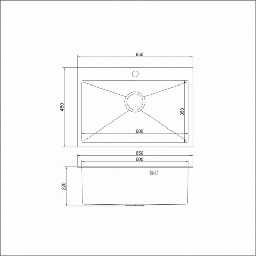 Мойка MIXLINE настольный монтаж 65х45 (3,0) вып 3 1/2, 22см с сифоном черный графит PRO (547238)