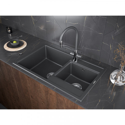 Мойка для кухни Paulmark Tandem PM238250-BLM 82х50 черный металлик