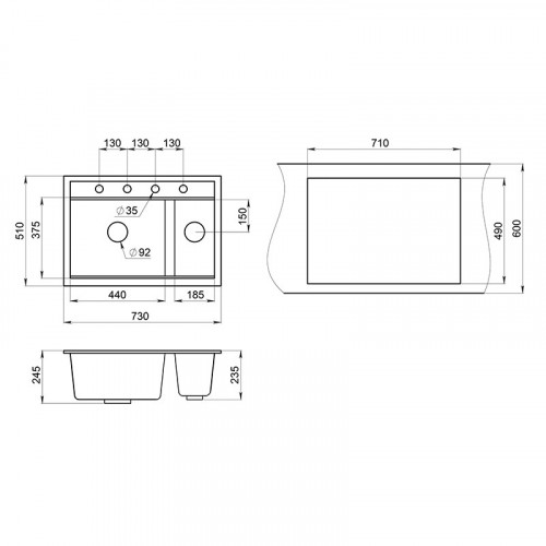 Кухонная мойка Granula Kitchen Space KS-7302 73x51 арктик