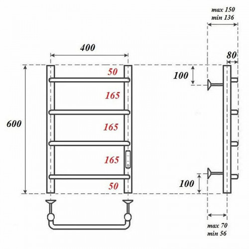 Полотенцесушитель электрический Point PN08846 П4 400x600 хром