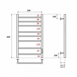 Полотенцесушитель электрический Point PN10858 П8 500x800 диммер справа хром