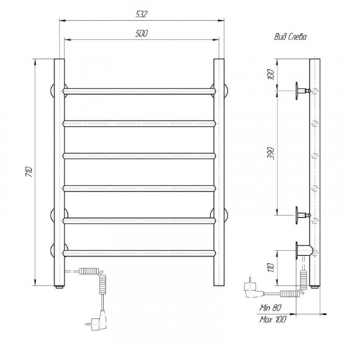 Полотенцесушитель электрический Domoterm Аврора DMT 109-6 50*71 EK L