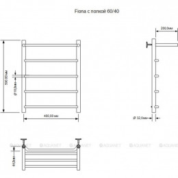 Полотенцесушитель водяной Aquanet Fiona 600x400, с полкой 00266739