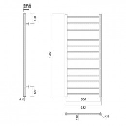 Полотенцесушитель водяной Domoterm Медея П12 (3-4-5) 600x1200