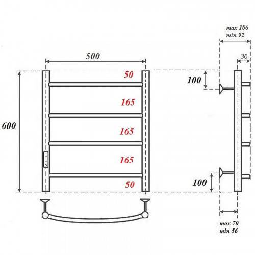Полотенцесушитель электрический Point PN04756B П4 500x600 черный
