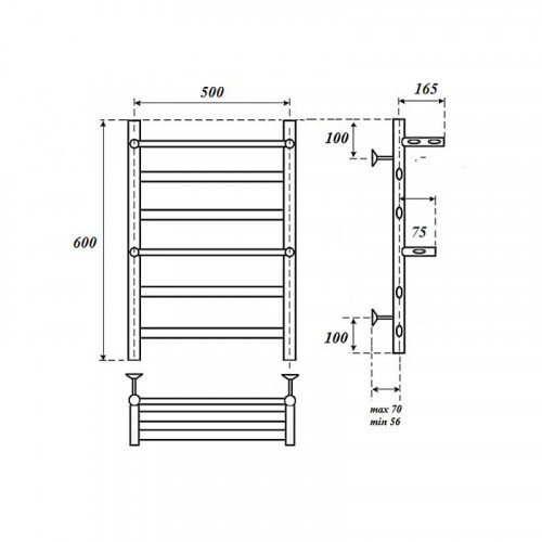 Полотенцесушитель водяной Point Артемида PN14156P П4 500x600 c двумя полками, хром