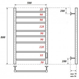 Полотенцесушитель электрический Point PN10858B П8 500x800 диммер справа черный