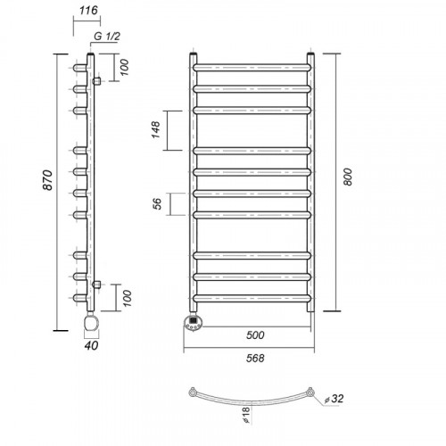 Электрический полотенцесушитель Domoterm Калипсо П10 500x800 EL черный