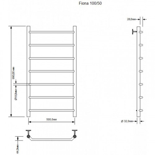 Полотенцесушитель Aquanet Fiona 282000 100х50 правый хром