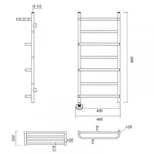Электрический полотенцесушитель Domoterm Орфей П7 400x800 EL с полкой бронза