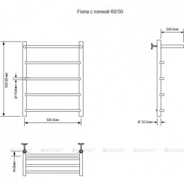 Полотенцесушитель водяной Aquanet Fiona 600x500, с полкой 00266740