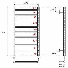 Полотенцесушитель электрический Point PN10848W П8 400x800 диммер справа белый