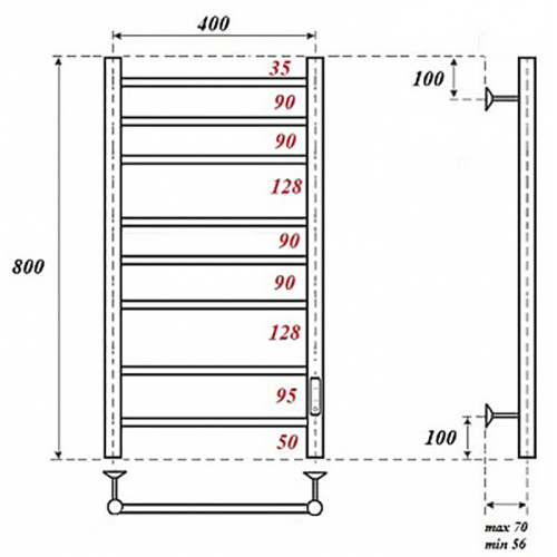Полотенцесушитель электрический Point PN10848W П8 400x800 диммер справа белый