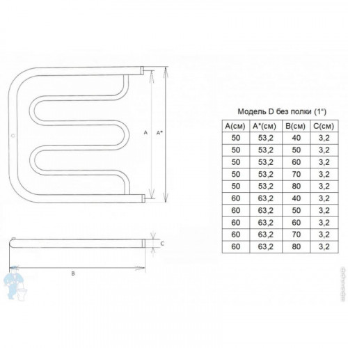 Полотенцесушитель водяной Двин D 50x70, 1" - 1/2" с полкой