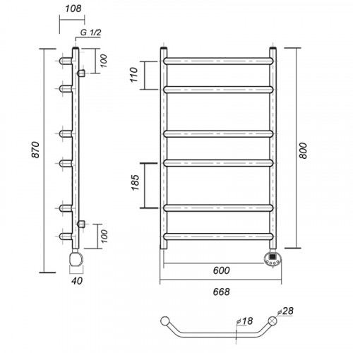 Электрический полотенцесушитель Domoterm Лаура П6 600x800 ER бронза