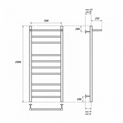 Полотенцесушитель электрический Point PN10150PE П9 500x1000 с полкой левый/правый хром