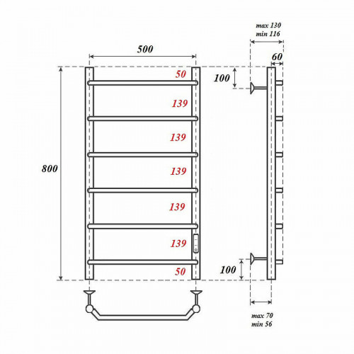 Полотенцесушитель электрический Point PN06858 П6 500x800 хром