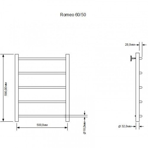 Полотенцесушитель Aquanet Romeo 281986 60х50 правый хром