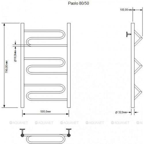 Полотенцесушитель водяной Aquanet Paolo 800x500, хром 00266733
