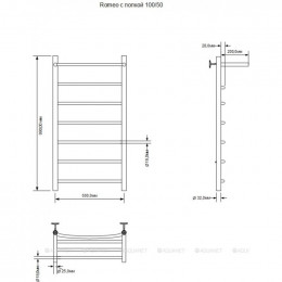 Полотенцесушитель водяной Aquanet Romeo 1000x500, с полкой 00266730