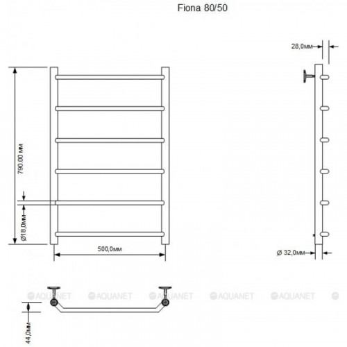 Полотенцесушитель водяной Aquanet Fiona 800x500, хром 00266737