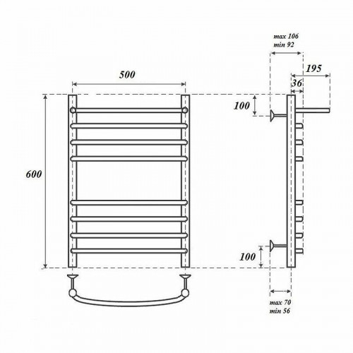 Полотенцесушитель водяной Point PN05156SP П7 500x600 хром