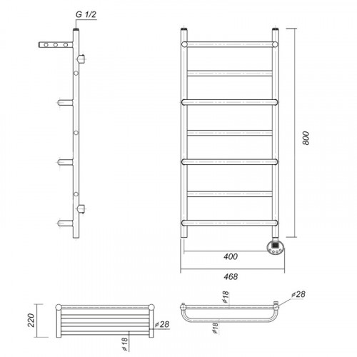 Электрический полотенцесушитель Domoterm Орфей П7 400x800 ER с полкой бронза