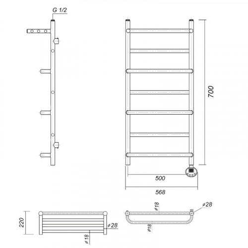 Электрический полотенцесушитель Domoterm Орфей П7 500x700 АБР ER с полкой бронза