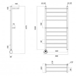 Полотенцесушитель электрический Domoterm Медея сп2 П10 500x1000 EL хром