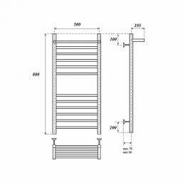 Полотенцесушитель электрический Point PN10158SPE П11 500x800 с полкой левый/правый хром