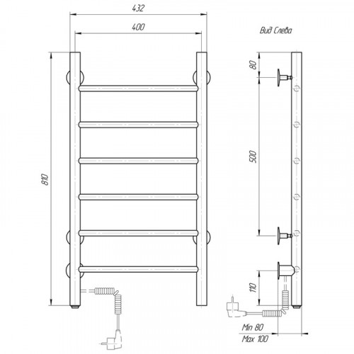 Полотенцесушитель электрический Domoterm Классик DMT 109-6 40*81 EK L