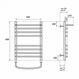 Полотенцесушитель электрический Point PN05156SPE П7 500x600 левый/правый хром