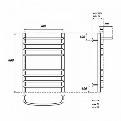 Полотенцесушитель электрический Point PN05156SPE П7 500x600 левый/правый хром