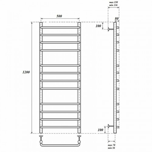 Полотенцесушитель электрический Point PN09152E П12 500x1200 левый/правый хром