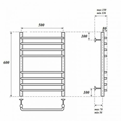 Полотенцесушитель электрический Point PN09156SE П8 500x600 левый/правый хром