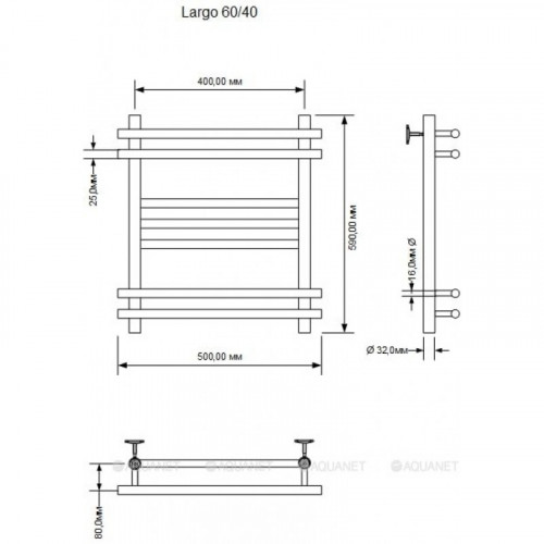 Полотенцесушитель водяной Aquanet Largo 600x400, хром 00266743