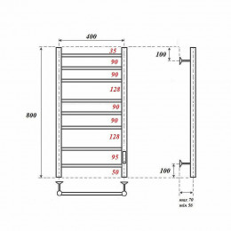 Полотенцесушитель электрический Point PN10848 П8 400x800 диммер справа хром