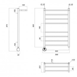Полотенцесушитель электрический Domoterm Медея сп П8 500x800 EL хром