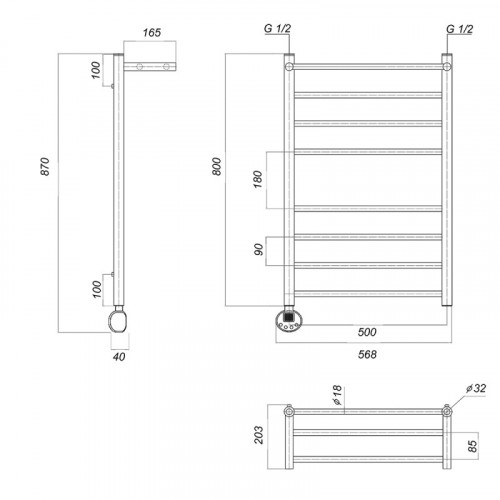 Полотенцесушитель электрический Domoterm Медея сп П8 500x800 EL хром