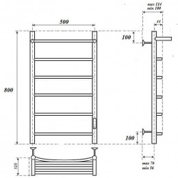 Полотенцесушитель электрический Point PN04858PB П5 500x800 с полкой, диммер справа, черный