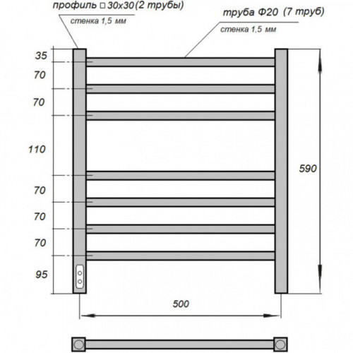Полотенцесушитель электрический Point PN70756W П7 500x600 белый