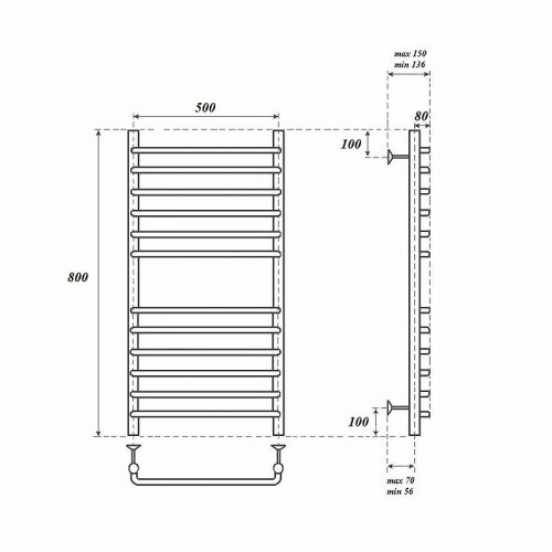 Полотенцесушитель электрический Point PN09158SE П12 500x800 левый/правый хром