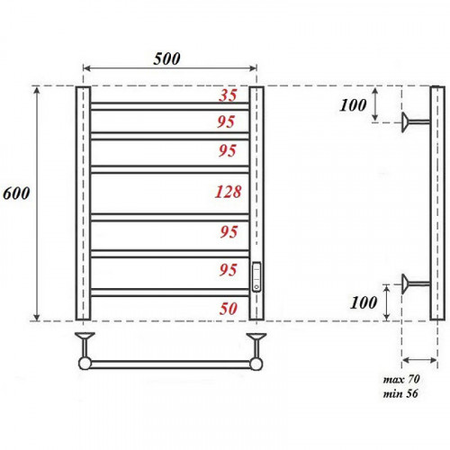 Полотенцесушитель электрический Point PN10856W П6 500x600 диммер справа белый