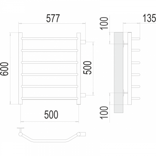 Водяной полотенцесушитель Terminus Виктория П6 500х600 с боковым подключением 500