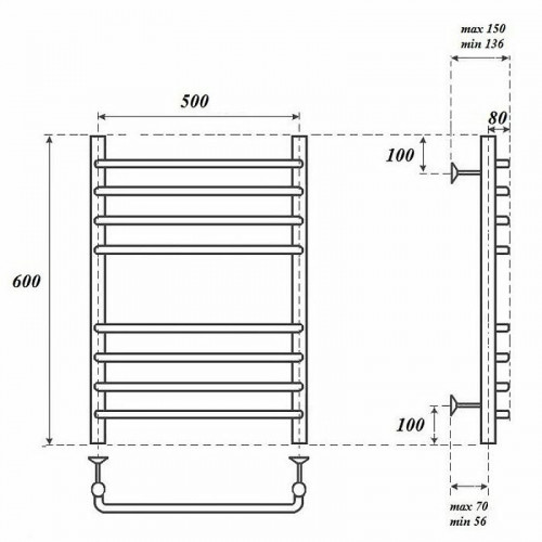 Полотенцесушитель водяной Point PN09156S П8 500x600 хром