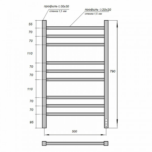 Полотенцесушитель электрический Point PN71858B П9 500x790 черный