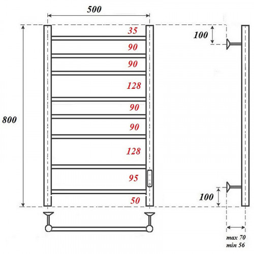 Полотенцесушитель электрический Point PN10858W П8 500x800 диммер справа белый